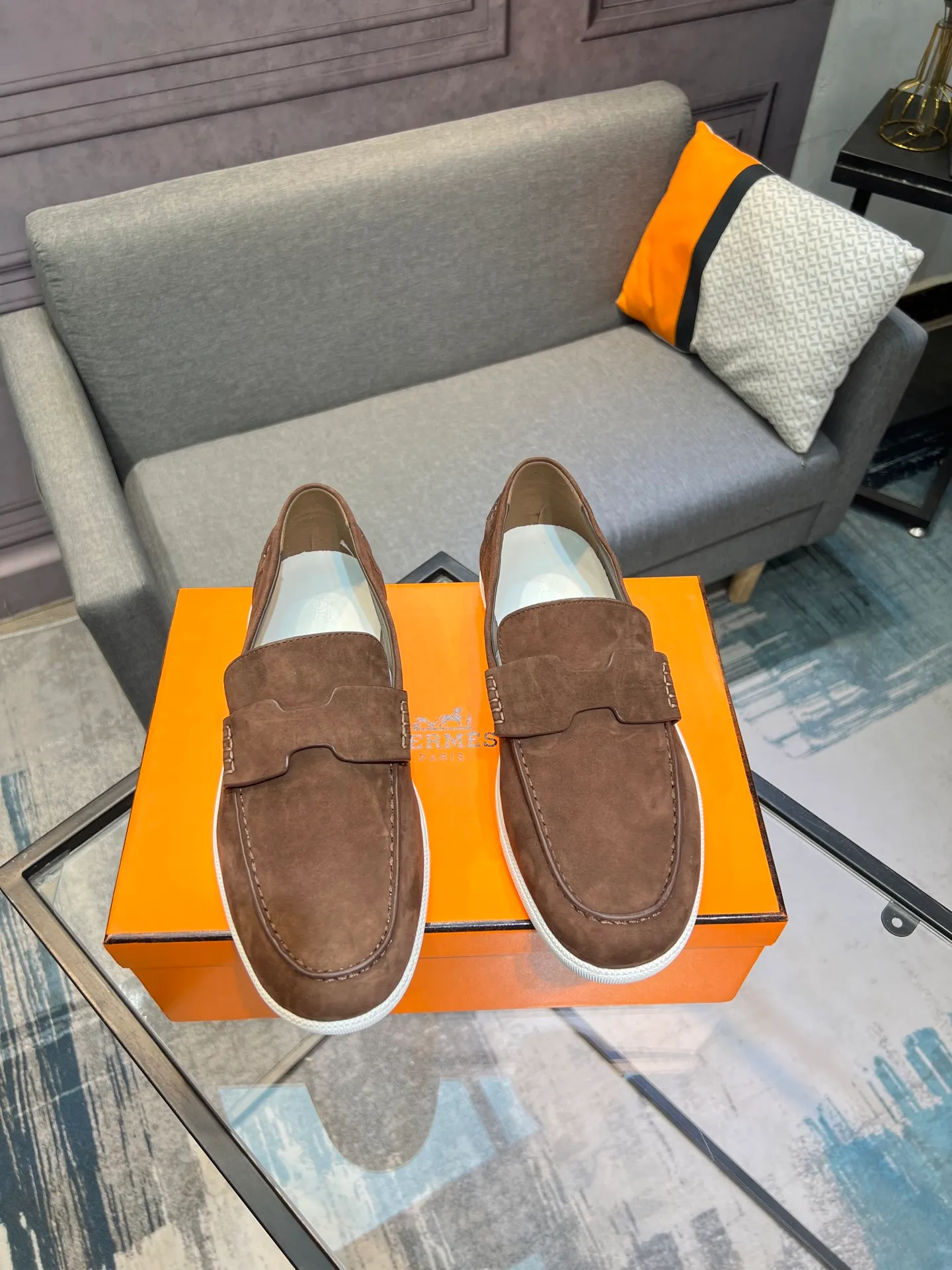 Men's shoes 💰700 [HERMES] Hermès - High-end quality original order 🔍🔍 - Upper: 🔝 cowhide suede splicing design - Inner lining: imported mixed sheepskin - Outsole: TPR foam · Rubber: two-color combined molding outsole - Super high quality control · Fine workmanship: highlighted (high-end, luxury, grade) -Size: 38-44 (45, 46, can be customized)